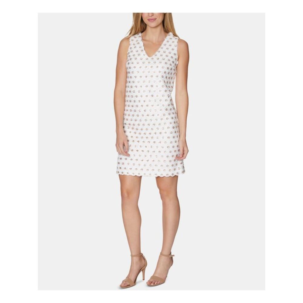 NWT LAUNDRY Womens White Sleeveless V Neck Short Cocktail Body Con Dress 14